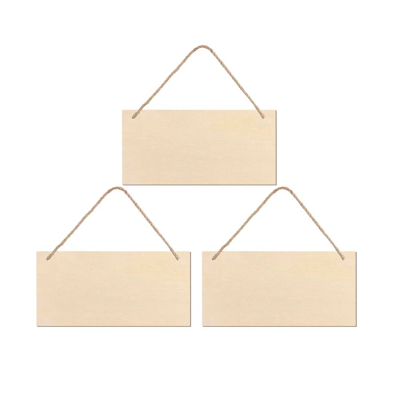JANOU 3pcs Unfinished Wood Sign Blank Rectangle Hanging Wooden Plaque DIY Craft Project Wood Sign with Rope Door Wall Art Decorative, 3.94x7.87 Inch - Image 1